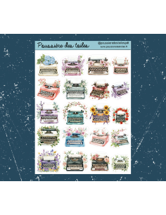 Réf 74 Feuille d’autocollants, Stickers pour Bullet Journal machine écrire