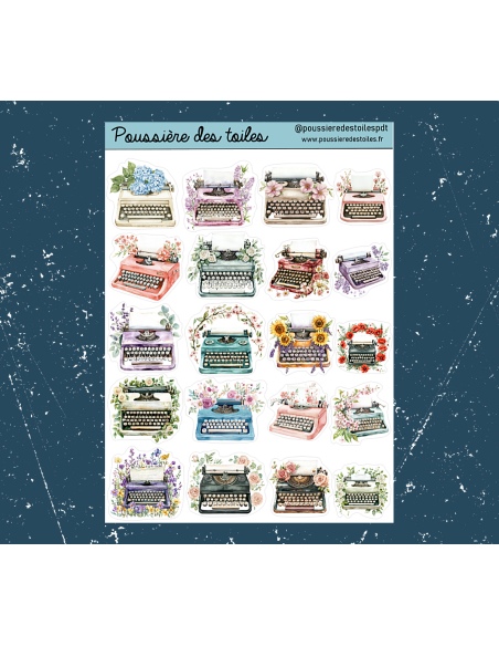 Réf 74 Feuille d’autocollants, Stickers pour Bullet Journal machine écrire