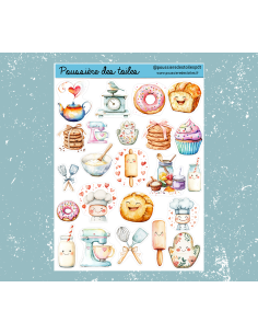 Réf 76 Feuille d’autocollants, Stickers pour Bullet Journal patisserie