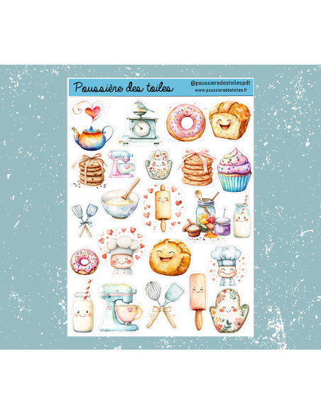 Réf 76 Feuille d’autocollants, Stickers pour Bullet Journal patisserie