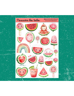 Réf 82 Feuille d’autocollants, Stickers pour Bullet Journal pastèque