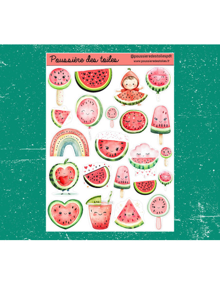 Réf 82 Feuille d’autocollants, Stickers pour Bullet Journal pastèque
