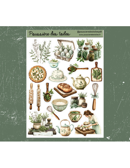 Réf 79 Feuille d’autocollants, Stickers pour Bullet Journal cuisine