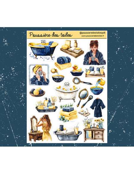 Réf 77 Feuille d’autocollants, Stickers pour Bullet Journal bain