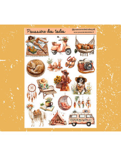 Réf 78 Feuille d’autocollants, Stickers pour Bullet Journal vacances