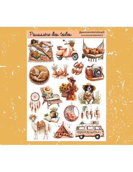 Réf 78 Feuille d’autocollants, Stickers pour Bullet Journal vacances