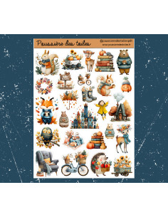 Réf 84 Feuille d’autocollants, Stickers pour Bullet Journal automne