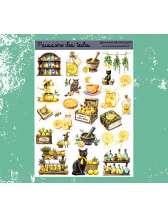 Réf 89 Feuille d’autocollants, Stickers pour Bullet Journal citrons