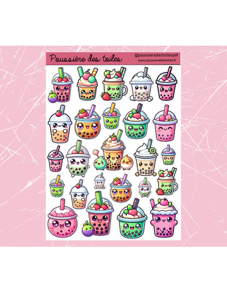 Réf 87 Feuille d’autocollants, Stickers pour Bullet Journal jus de fruits