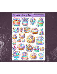 Réf 86 Feuille d’autocollants, Stickers pour Bullet Journal patisserie