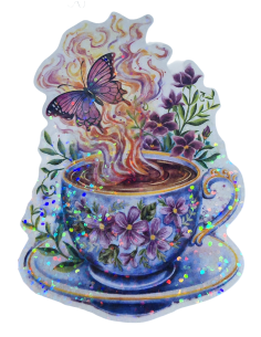 Stickers holographique tasse papillon