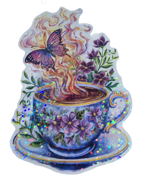 Stickers holographique tasse papillon