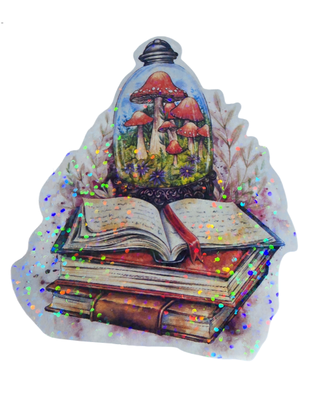 Stickers holographique champignon livre