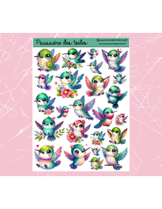 Réf 90 Feuille d’autocollants, Stickers pour Bullet Journal colibri