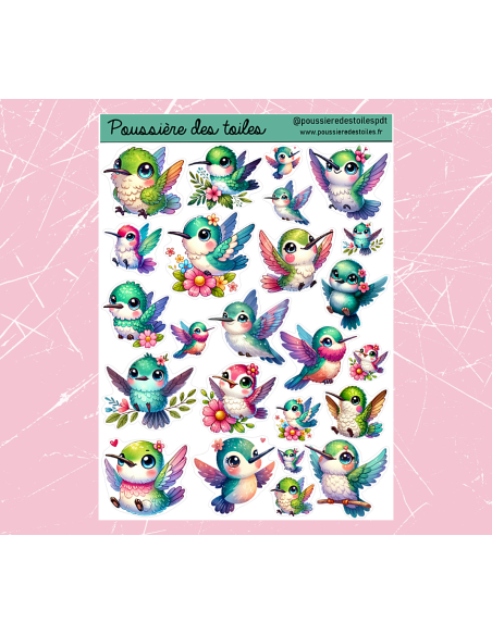 Réf 90 Feuille d’autocollants, Stickers pour Bullet Journal colibri