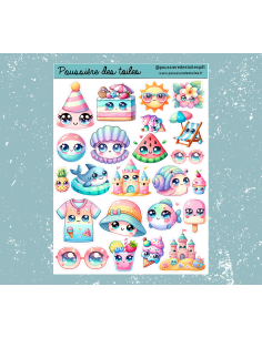 Réf 92 Feuille d’autocollants, Stickers pour Bullet Journal kawaïï plage