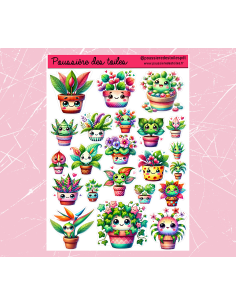 Réf 93 Feuille d’autocollants, Stickers pour Bullet Journal kawaïï plante