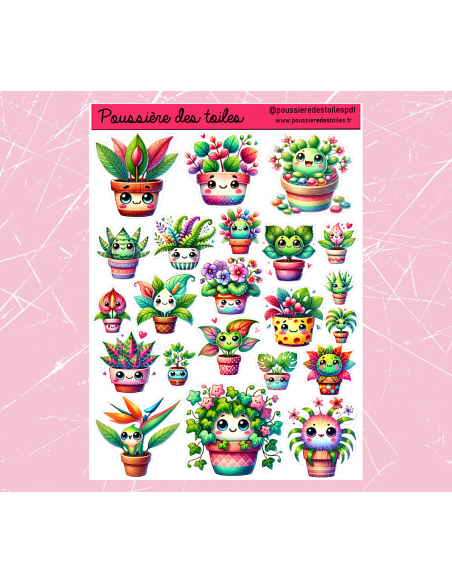 Réf 93 Feuille d’autocollants, Stickers pour Bullet Journal kawaïï plante