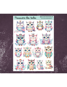 Réf 94 Feuille d’autocollants, Stickers pour Bullet Journal chouettes