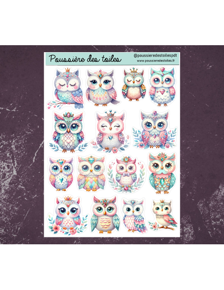 Réf 94 Feuille d’autocollants, Stickers pour Bullet Journal chouettes
