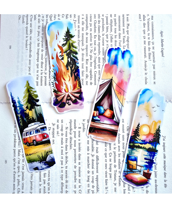 Lot de 4 Marque-pages camping