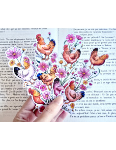 Lot de 4 Marque-pages poules