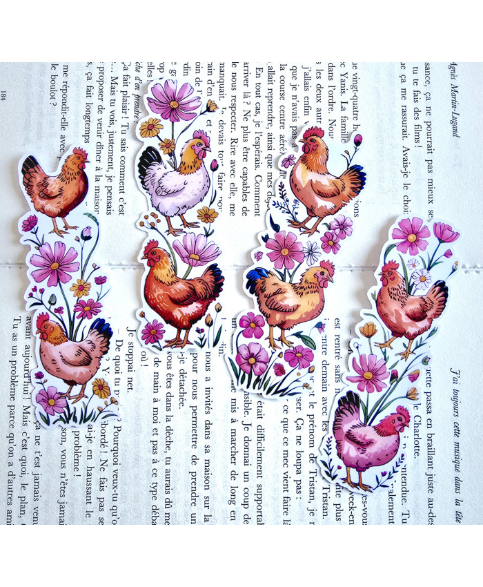 Lot de 4 Marque-pages poules