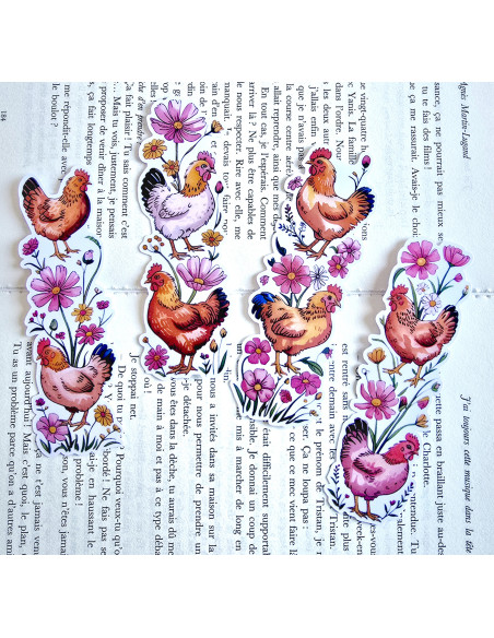 Lot de 4 Marque-pages poules
