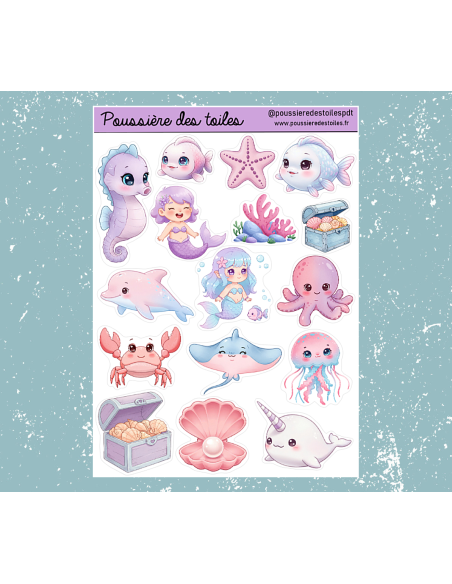 Réf 98 Feuille d’autocollants, Stickers pour Bullet Journal Sirène