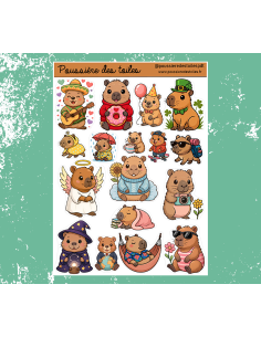 Réf 119 Feuille d’autocollants, Stickers pour Bullet Journal copybara