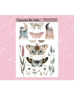 Réf 121 Feuille d’autocollants, Stickers pour Bullet Journal papillons nuit