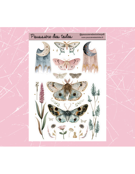 Réf 121 Feuille d’autocollants, Stickers pour Bullet Journal papillons nuit