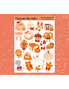 Réf 123 Feuille d’autocollants, Stickers pour Bullet Journal automne kawaïï