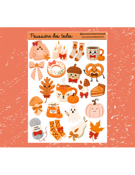 Réf 123 Feuille d’autocollants, Stickers pour Bullet Journal automne kawaïï