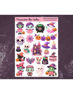 Réf 129 Feuille d’autocollants, Stickers pour Bullet Journal halloween