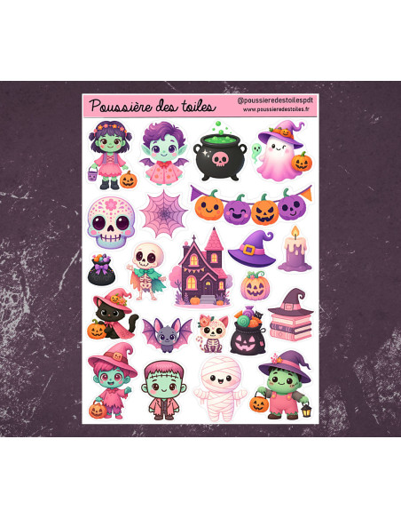 Réf 129 Feuille d’autocollants, Stickers pour Bullet Journal halloween