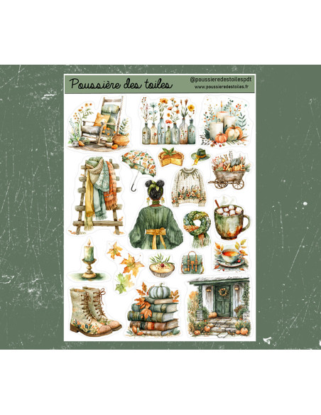 Réf 135 Feuille d’autocollants, Stickers pour Bullet Journal automne