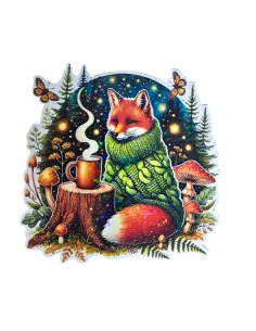 Stickers holographique renard coucher de soleil