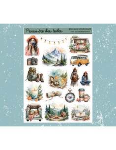 Réf 144 Feuille d’autocollants, Stickers pour Bullet Journal montagne