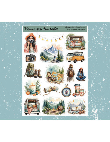 Réf 144 Feuille d’autocollants, Stickers pour Bullet Journal montagne