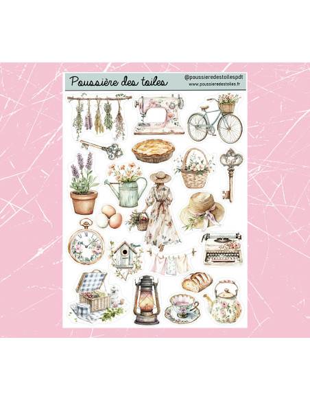 Réf 145 Feuille d’autocollants, Stickers pour Bullet Journal vintage