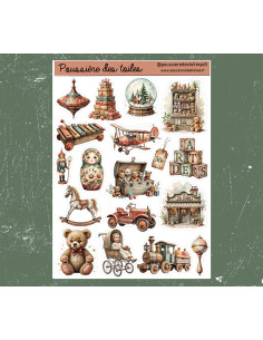 Réf 146 Feuille d’autocollants, Stickers pour Bullet Journal jouets vintage