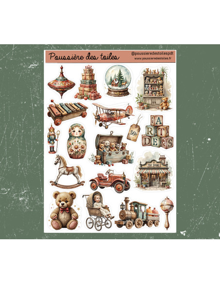 Réf 146 Feuille d’autocollants, Stickers pour Bullet Journal jouets vintage