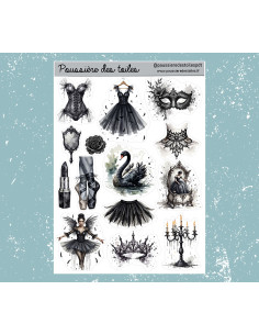 Réf 148 Feuille d’autocollants, Stickers pour Bullet Journal black swan