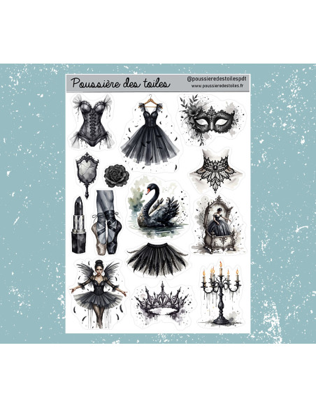 Réf 148 Feuille d’autocollants, Stickers pour Bullet Journal black swan