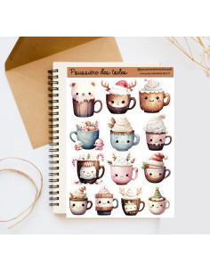 Réf 157 Feuille d’autocollants, Stickers pour Bullet Journal tasse