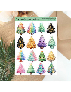 Réf 158 Feuille d’autocollants, Stickers pour Bullet Journal sapins