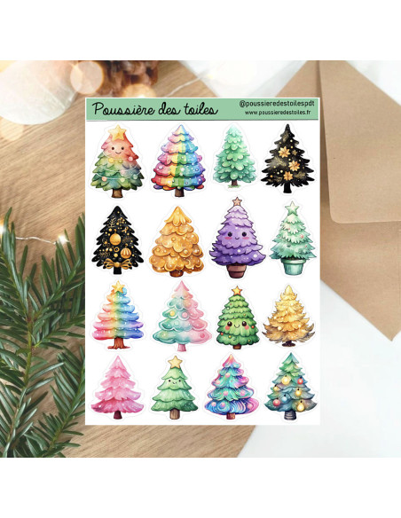 Réf 158 Feuille d’autocollants, Stickers pour Bullet Journal sapins