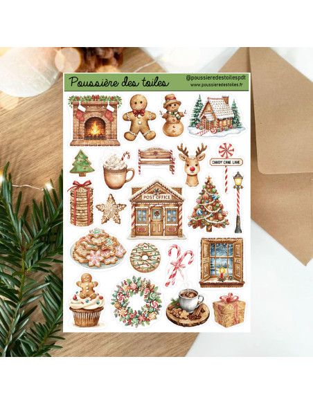 Réf 163 Feuille d’autocollants, Stickers pour Bullet Journal pain d'épice