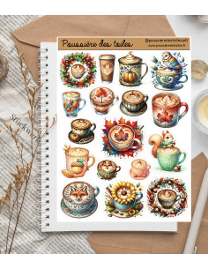 Réf 164 Feuille d’autocollants, Stickers pour Bullet Journal tasses